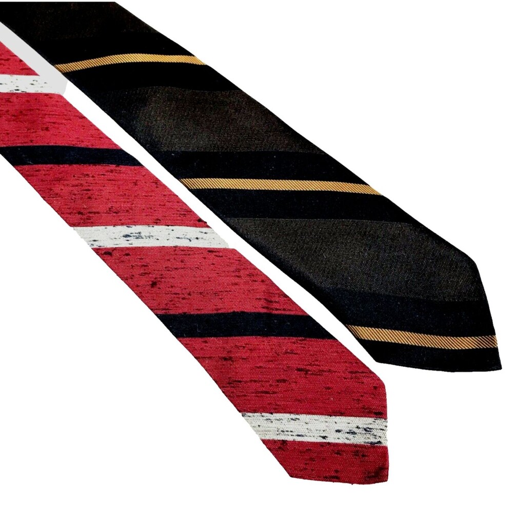 Beau Brummell Ties 2 Vintage Slim Skinny Striped Silk Rayon Red Brown Vegas Prep